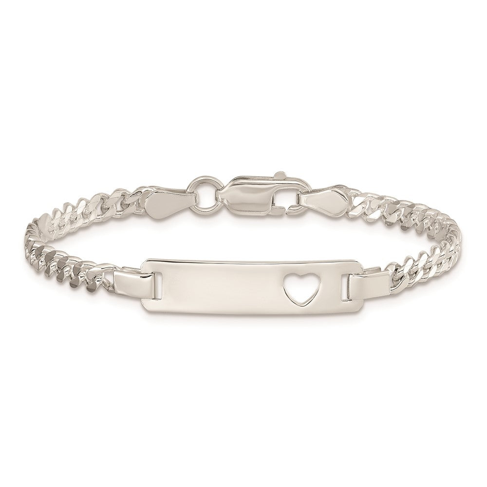 6 Inch Sterling Silver Baby Id With Cut-Out Heart Bracelet