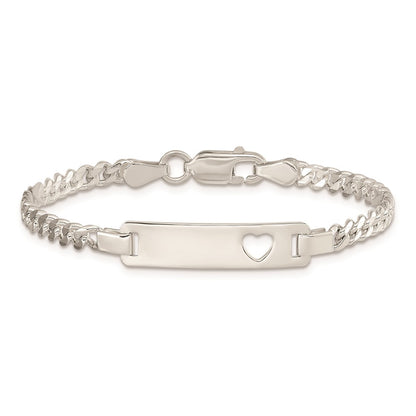 6 Inch Sterling Silver Baby Id With Cut-Out Heart Bracelet