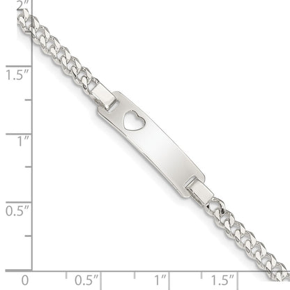 6 Inch Sterling Silver Baby Id With Cut-Out Heart Bracelet