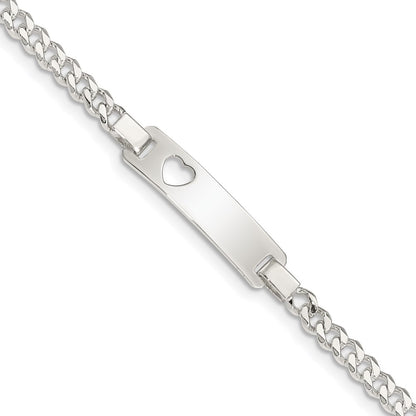 6 Inch Sterling Silver Baby Id With Cut-Out Heart Bracelet