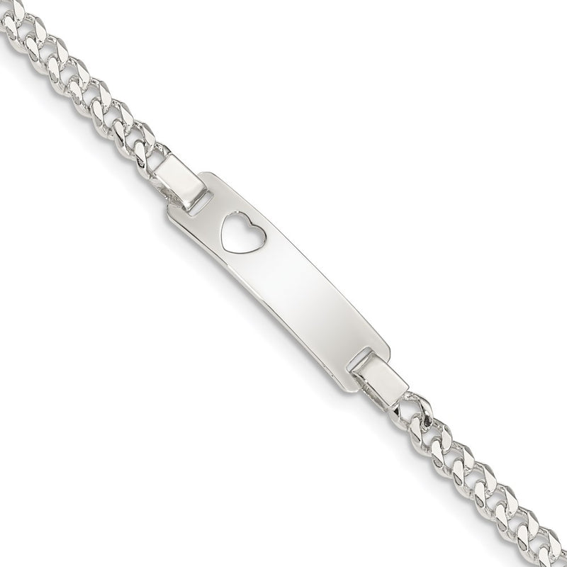 6 Inch Sterling Silver Baby Id With Cut-Out Heart Bracelet