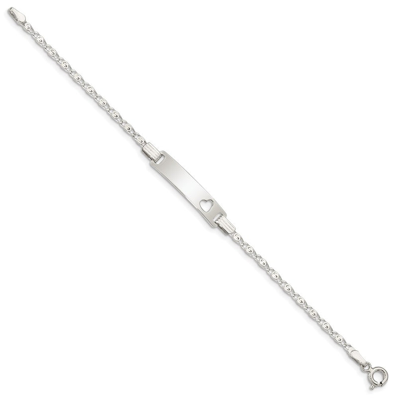 6 Inch Sterling Silver Baby Id With Cut-Out Heart Bracelet