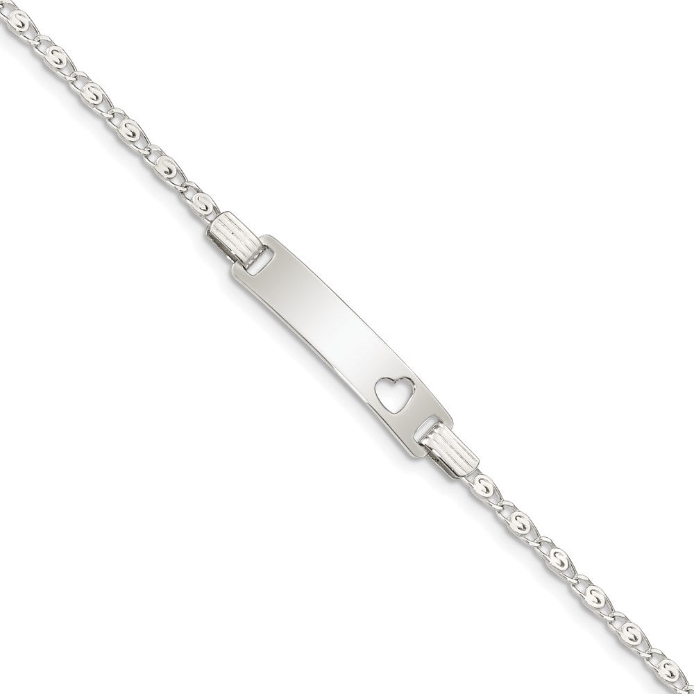 6 Inch Sterling Silver Baby Id With Cut-Out Heart Bracelet