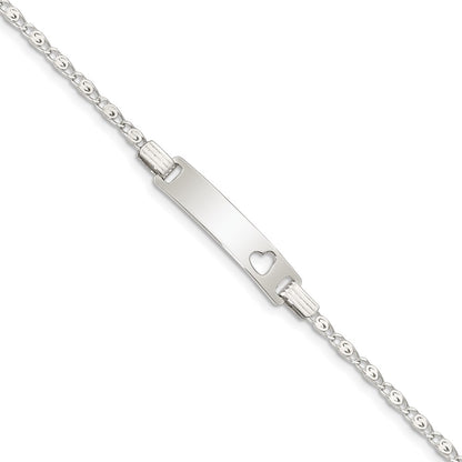 6 Inch Sterling Silver Baby Id With Cut-Out Heart Bracelet