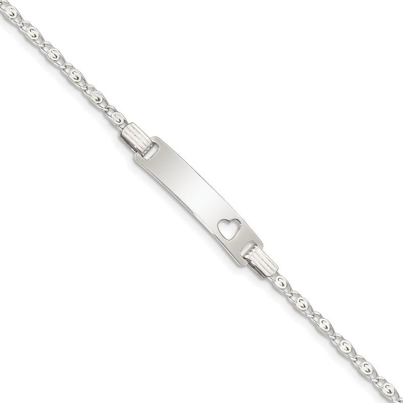 6 Inch Sterling Silver Baby Id With Cut-Out Heart Bracelet