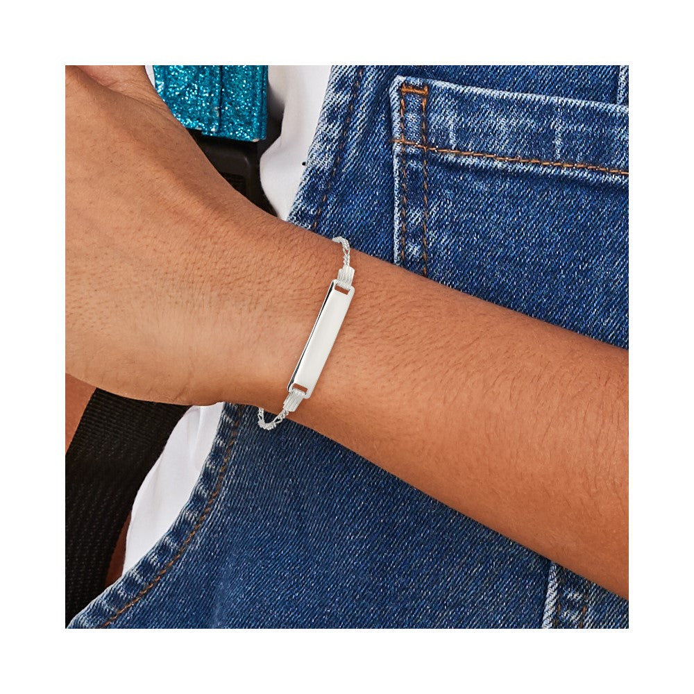 5.5 Inch Sterling Silver Engraveable Childrens Id On Figaro Link Bracelet