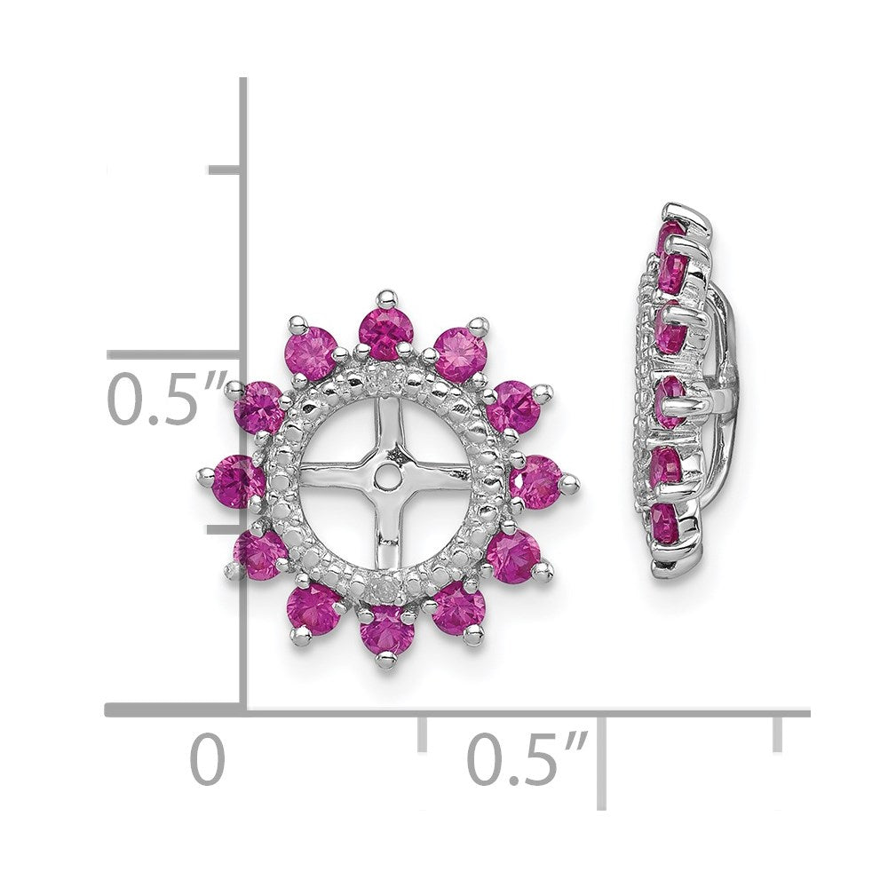 Sterling Silver Rhodium Diam. & Created Ruby Earring Jacket