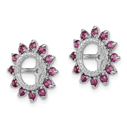 Sterling Silver Rhodium Diam. & Rhodolite Garnet Earring Jacket