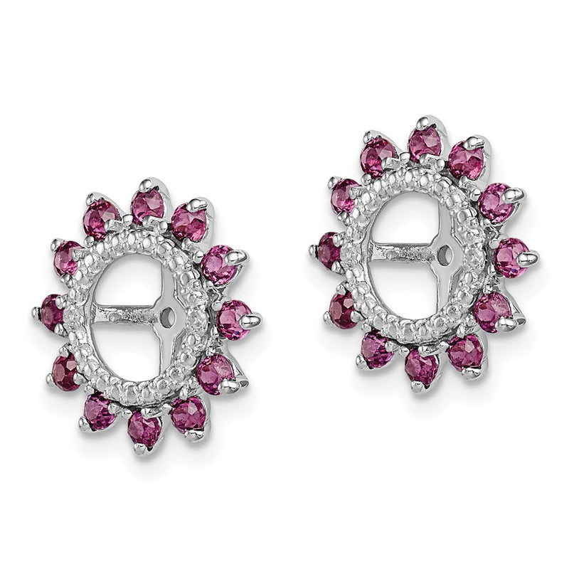 Sterling Silver Rhodium Diam. & Rhodolite Garnet Earring Jacket