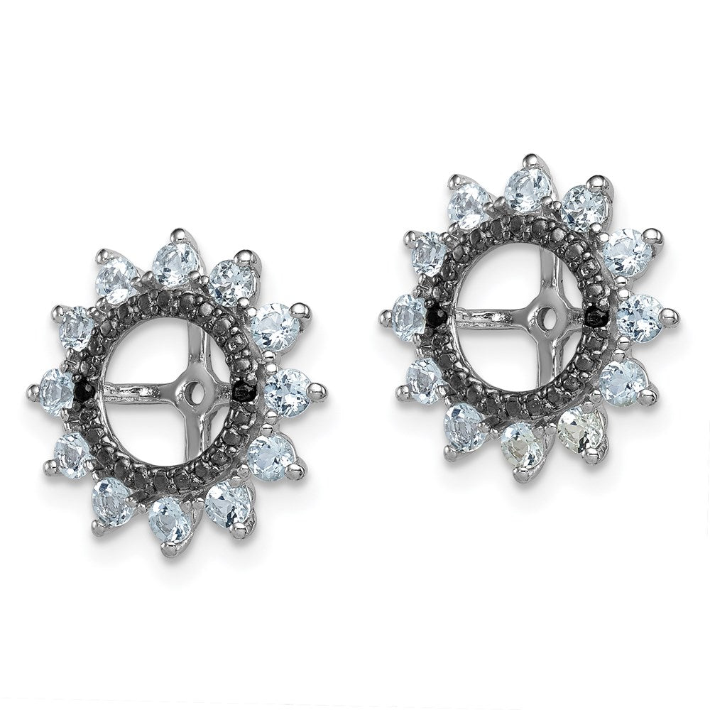 Sterling Silver Rhodium Aquamarine & Black Sapphire Earring Jacket