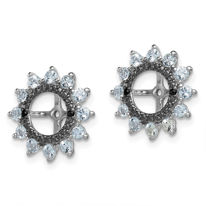 Sterling Silver Rhodium Aquamarine & Black Sapphire Earring Jacket