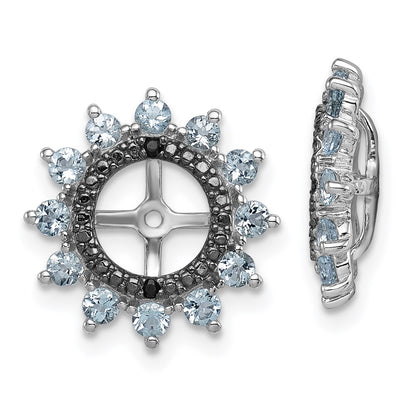 Sterling Silver Rhodium Aquamarine & Black Sapphire Earring Jacket