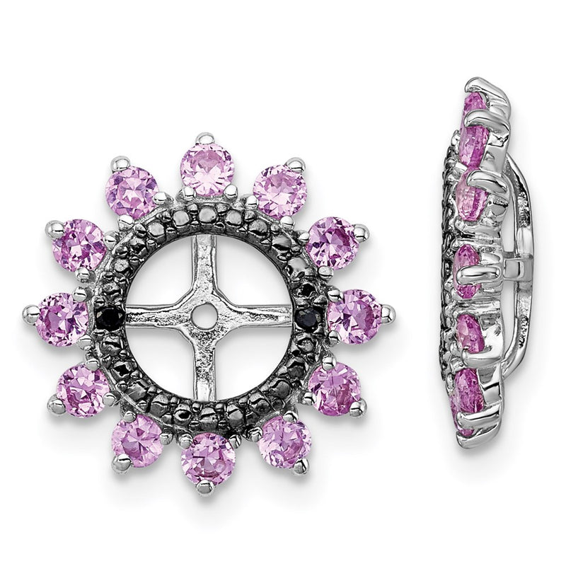 Sterling Silver Rhodium Created Pink Sapphire & Black Earring Jack