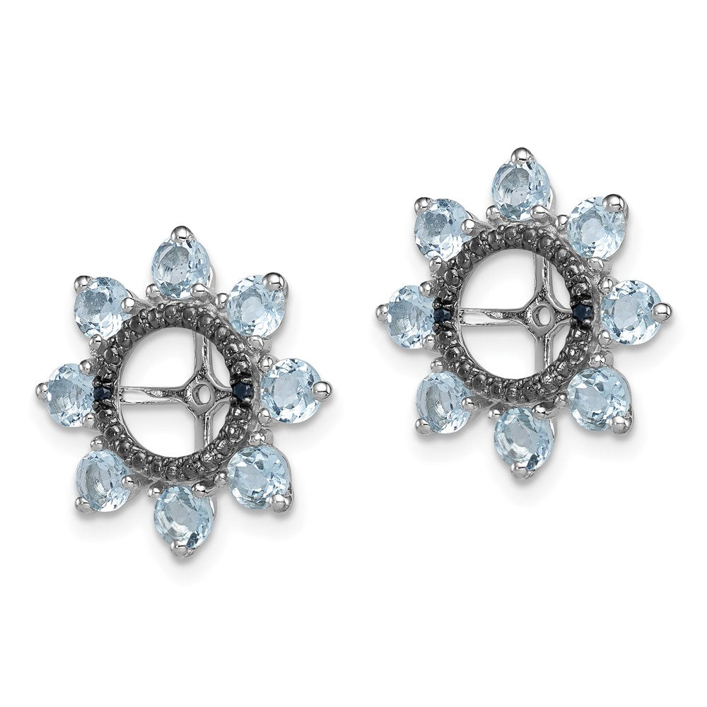 Sterling Silver Rhodium Aquamarine & Black Sapphire Earring Jacket
