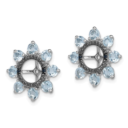 Sterling Silver Rhodium Aquamarine & Black Sapphire Earring Jacket