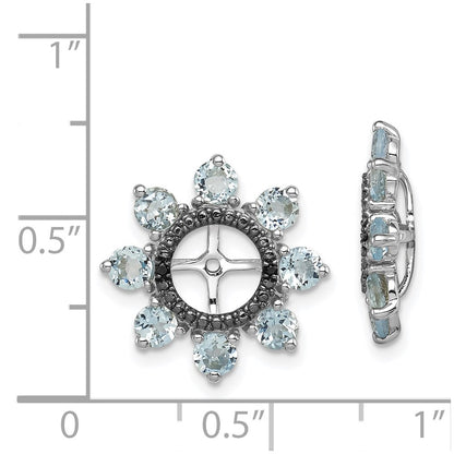 Sterling Silver Rhodium Aquamarine & Black Sapphire Earring Jacket