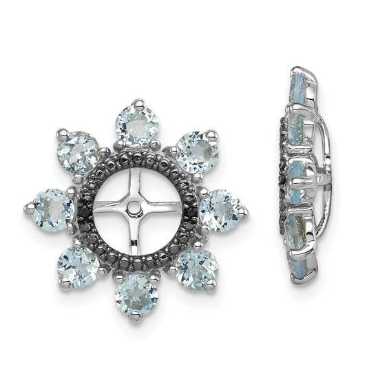 Sterling Silver Rhodium Aquamarine & Black Sapphire Earring Jacket