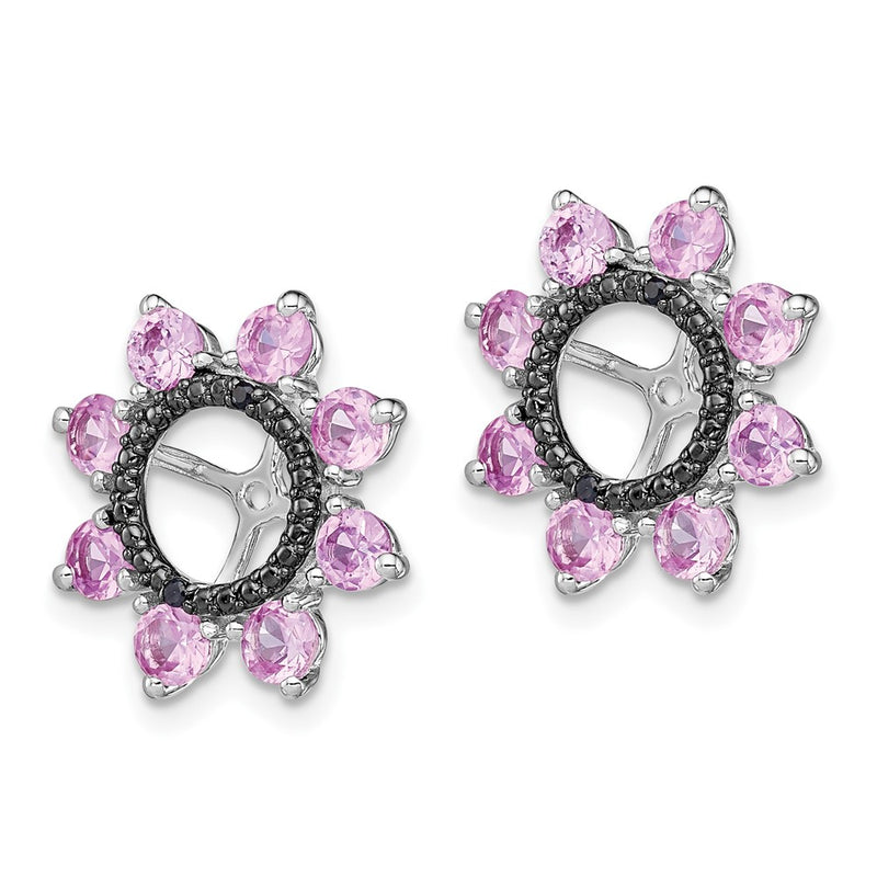 Sterling Silver Rhodium Created Pink Sapphire & Black Earring Jack