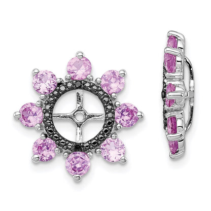 Sterling Silver Rhodium Created Pink Sapphire & Black Earring Jack