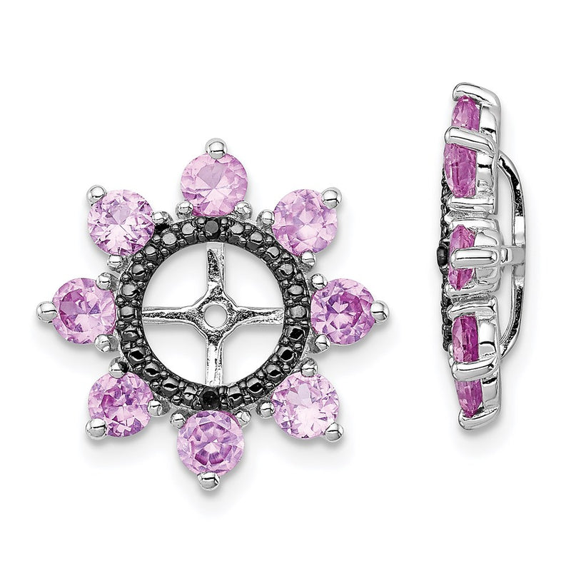 Sterling Silver Rhodium Created Pink Sapphire & Black Earring Jack