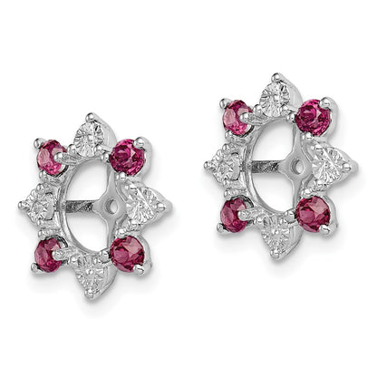 Sterling Silver Rhodium Diam. & Rhodolite Garnet Earring Jacket