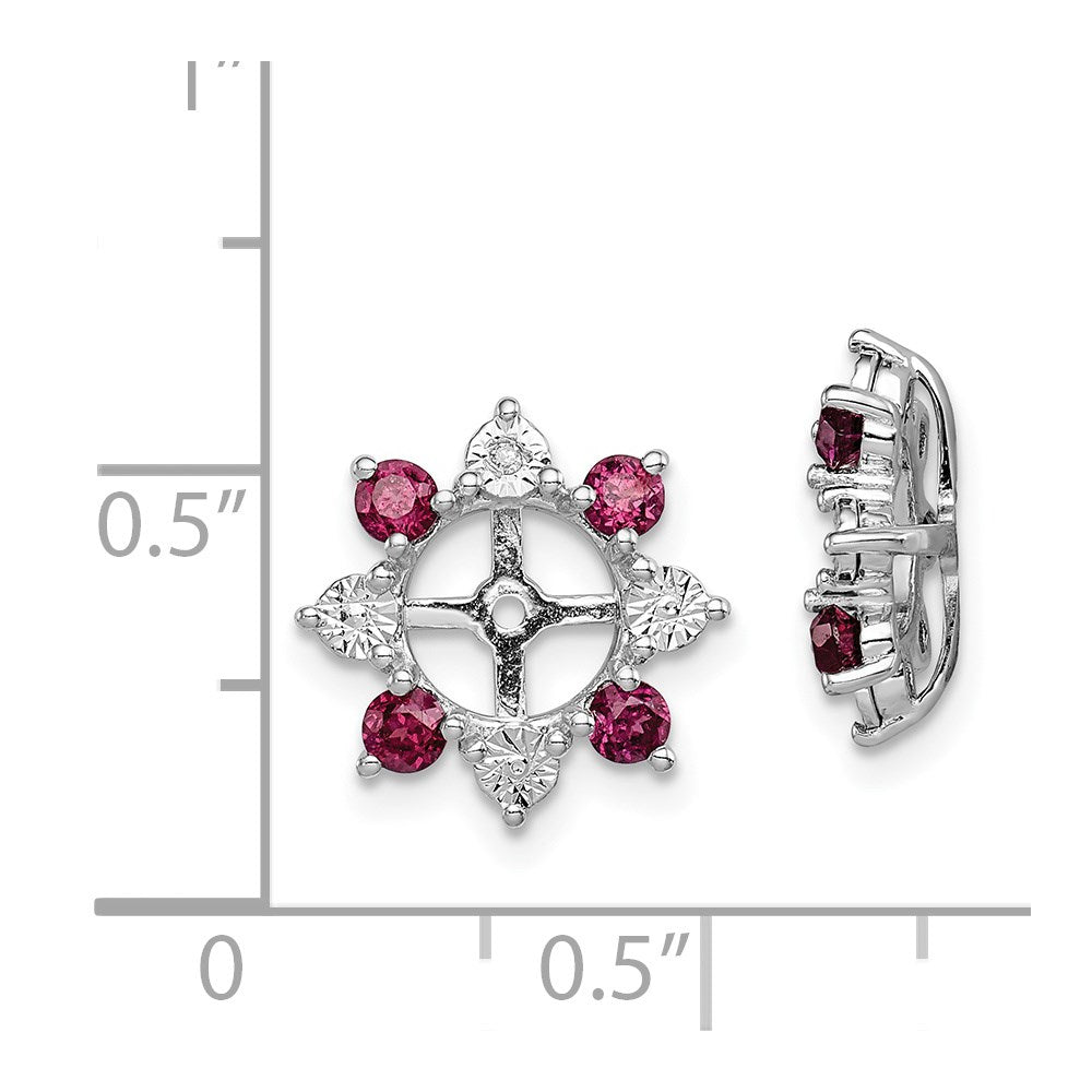 Sterling Silver Rhodium Diam. & Rhodolite Garnet Earring Jacket