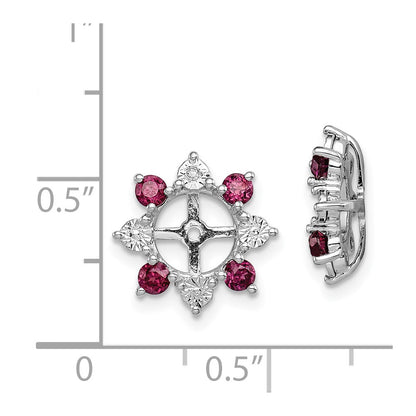 Sterling Silver Rhodium Diam. & Rhodolite Garnet Earring Jacket