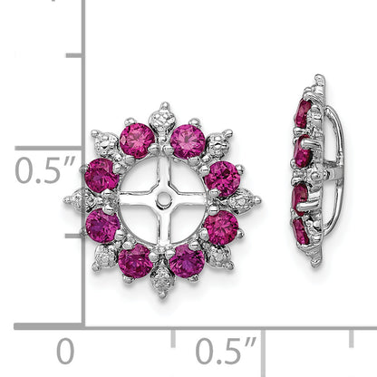 Sterling Silver Rhodium Diam. & Created Ruby Earring Jacket