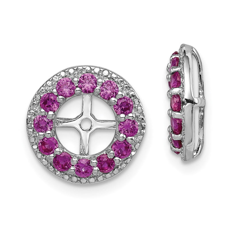 Sterling Silver Rhodium Diam. & Created Ruby Earring Jacket