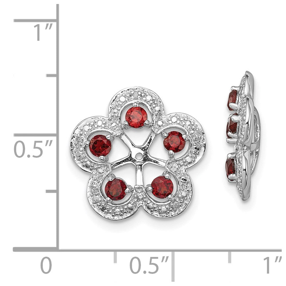 Sterling Silver Rhodium Diam. & Garnet Earring Jacket