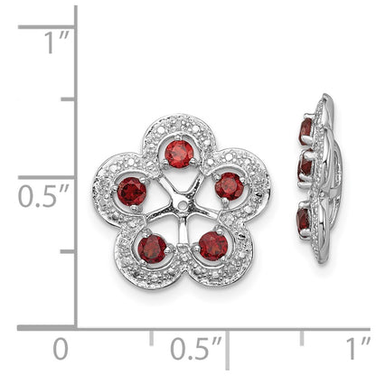 Sterling Silver Rhodium Diam. & Garnet Earring Jacket
