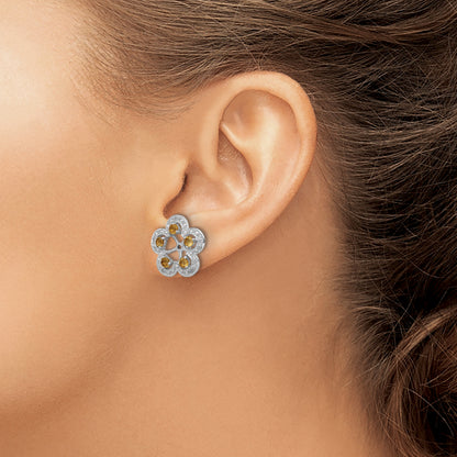 Sterling Silver Rhodium Diam. & Citrine Earring Jacket