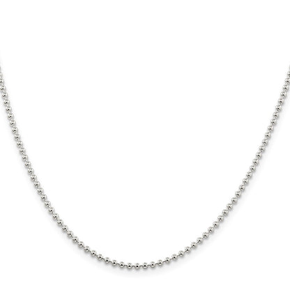 24 Inch Sterling Silver 2mm Beaded Chain Necklace