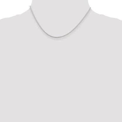 16 Inch Sterling Silver 2mm Beaded Chain Necklace