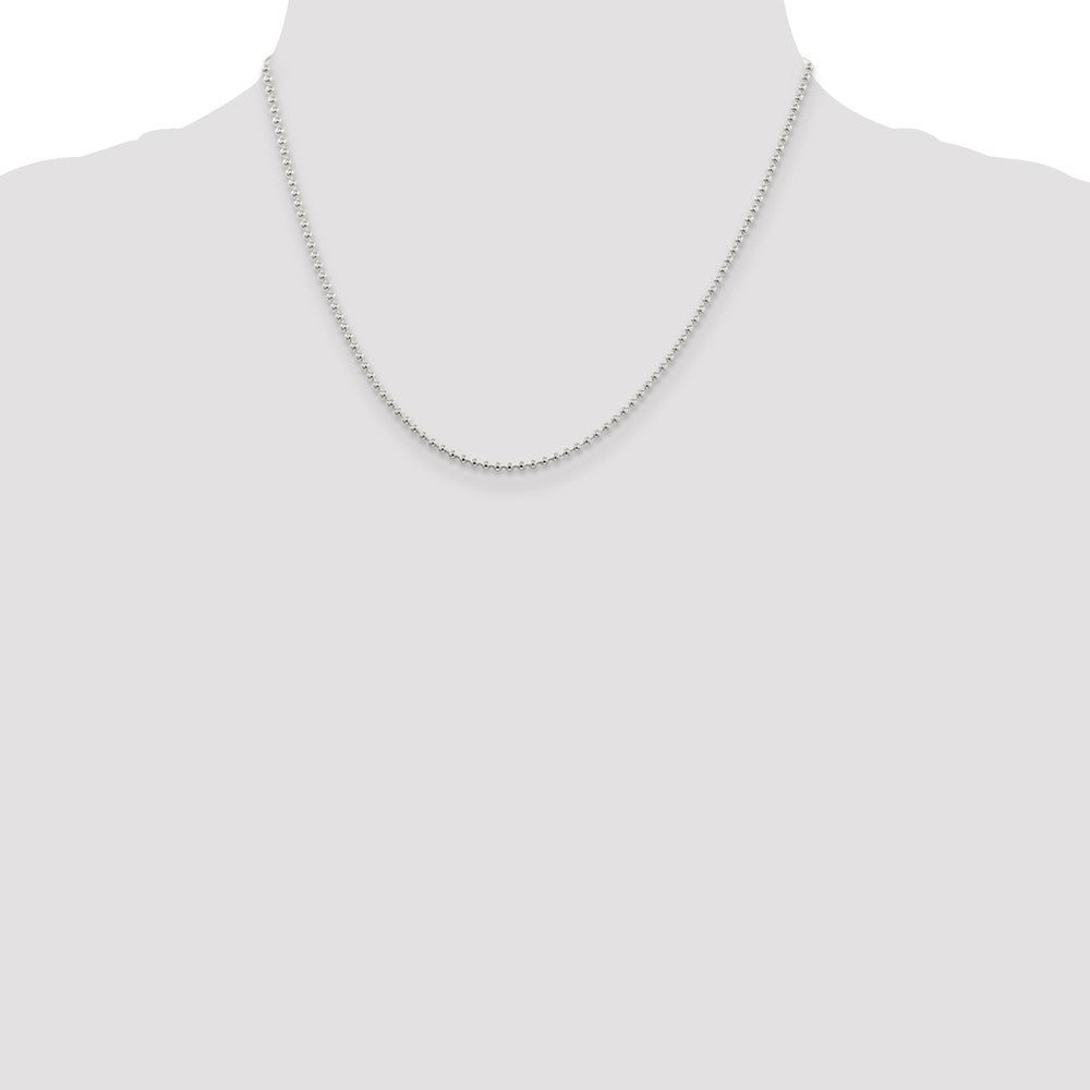 18 Inch Sterling Silver 2mm Beaded Chain Necklace