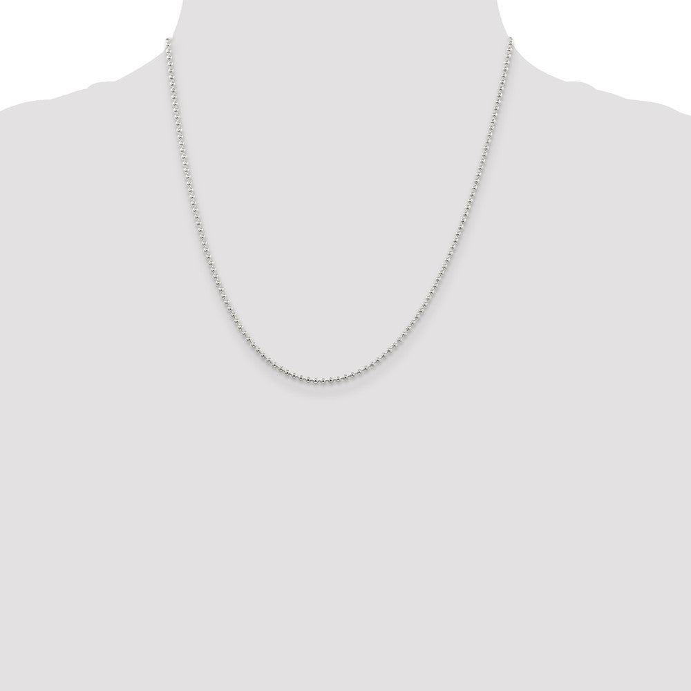 20 Inch Sterling Silver 2mm Beaded Chain Necklace