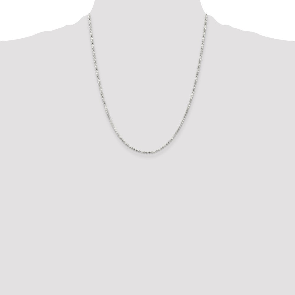 22 Inch Sterling Silver 2mm Beaded Chain Necklace