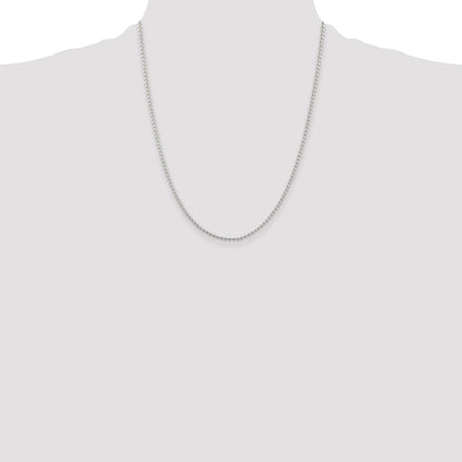 22 Inch Sterling Silver 2mm Beaded Chain Necklace