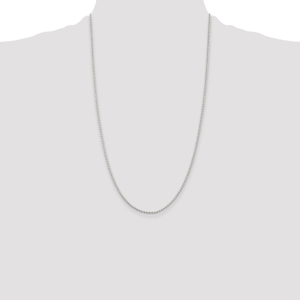 26 Inch Sterling Silver 2mm Beaded Chain Necklace
