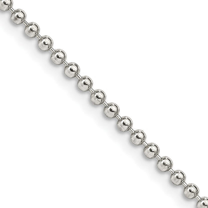26 Inch Sterling Silver 2mm Beaded Chain Necklace