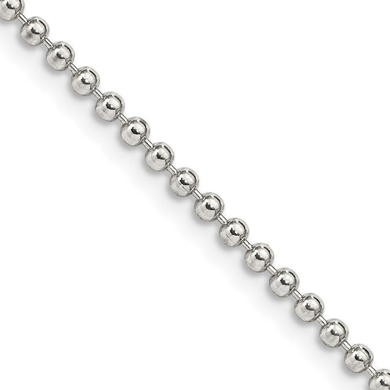 26 Inch Sterling Silver 2mm Beaded Chain Necklace
