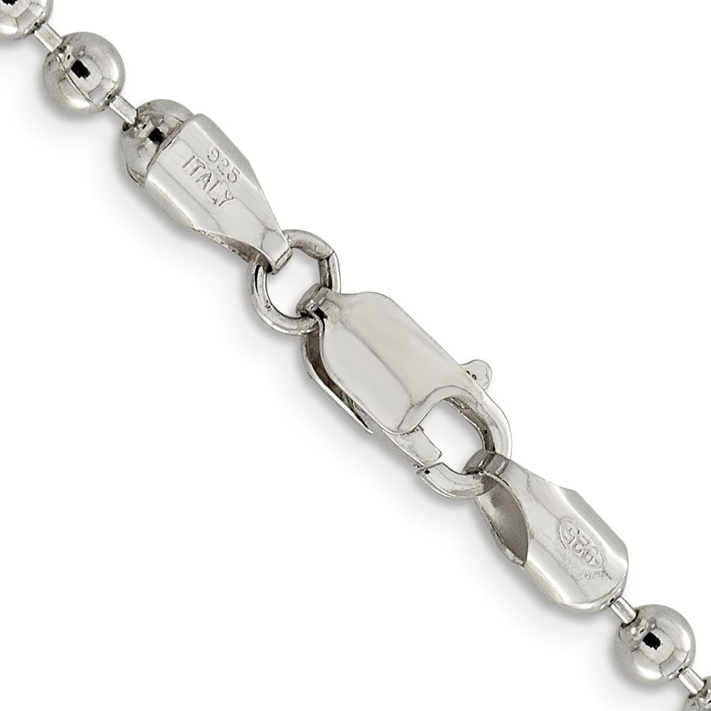 24 Inch Sterling Silver 4mm Beaded Chain Necklace