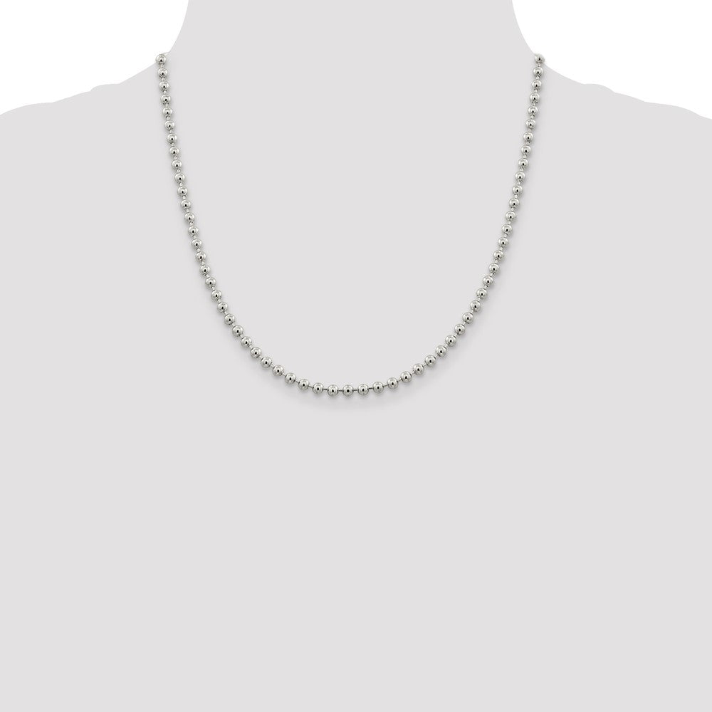 20 Inch Sterling Silver 4mm Beaded Chain Necklace