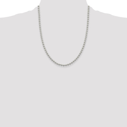 22 Inch Sterling Silver 4mm Beaded Chain Necklace