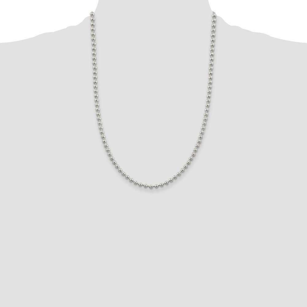 24 Inch Sterling Silver 4mm Beaded Chain Necklace