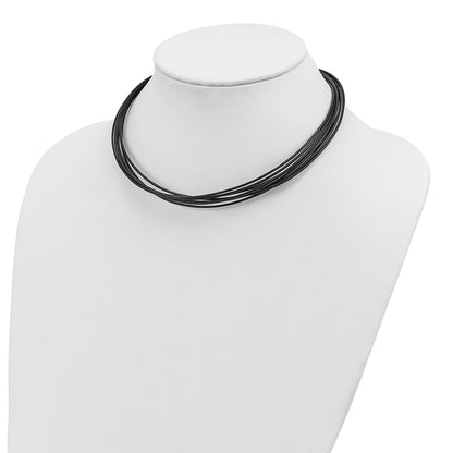 Sterling Silver Rhodium-Plated 16Inch Black Multi-Cord Leather Necklace