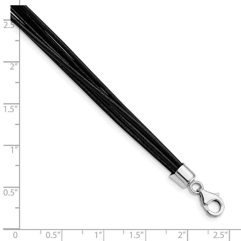 Sterling Silver Rhodium-Plated 16Inch Black Multi-Cord Leather Necklace