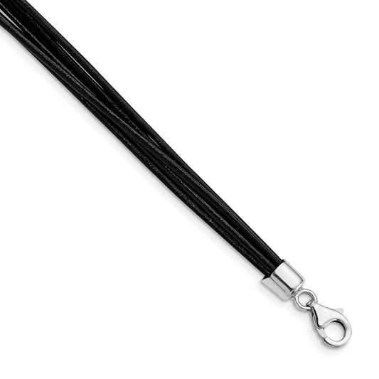 Sterling Silver Rhodium-Plated 16Inch Black Multi-Cord Leather Necklace