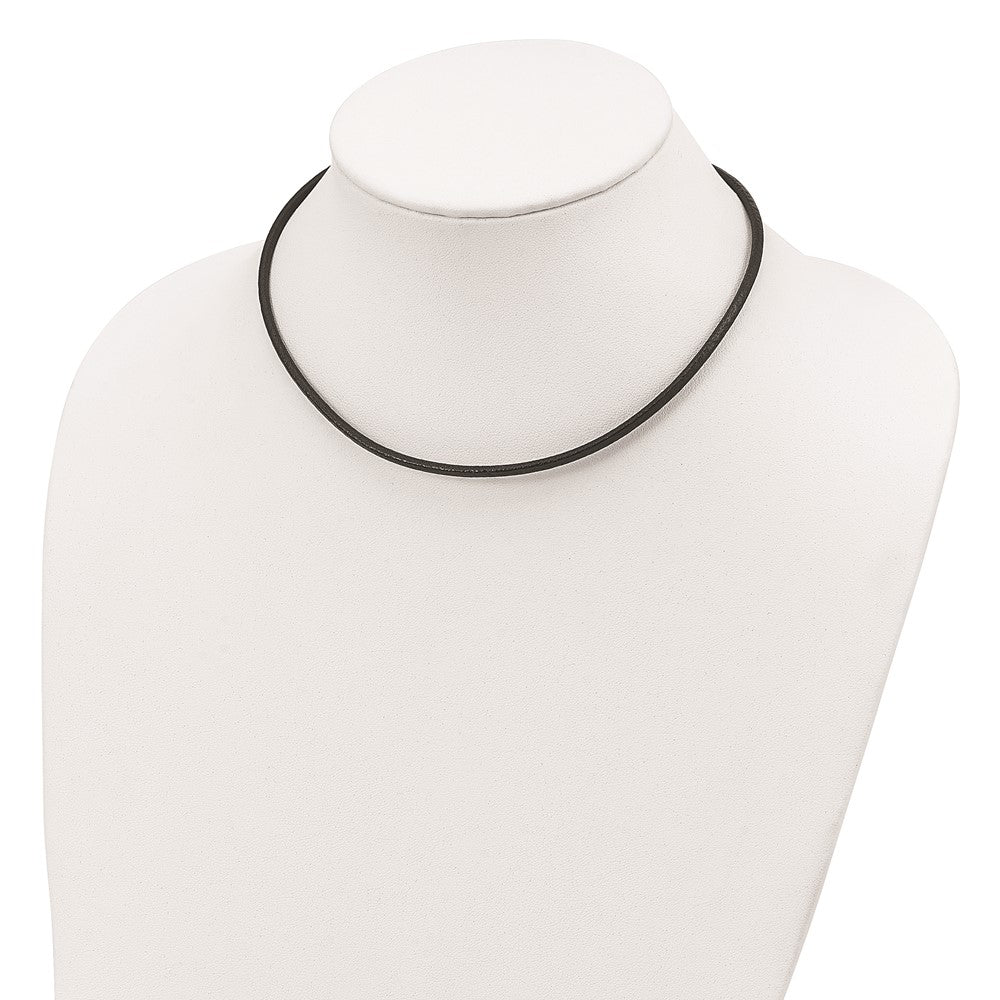 Sterling Silver Rhodium-Plated 18Inch 3mm Black Leather Necklace