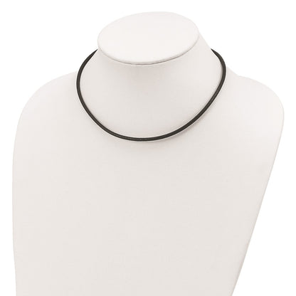 Sterling Silver Rhodium-Plated 18Inch 3mm Black Leather Necklace